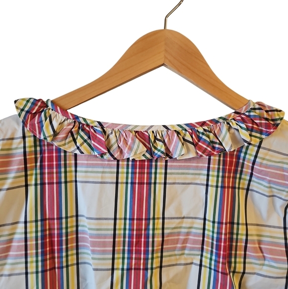 Talbots sz small plaid side zip ruffle collar plaid shirt flare sleeve WT310 - Picture 8 of 9